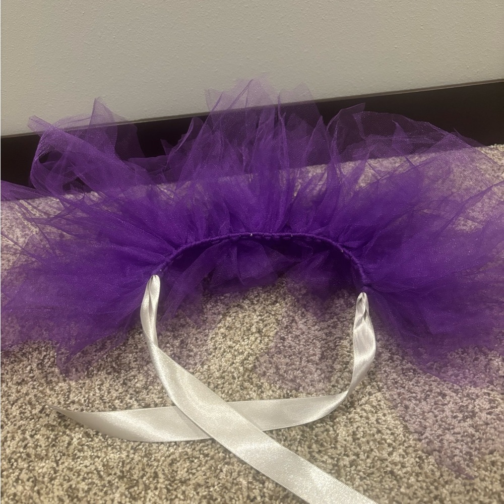 Hand crafted Purple Tulle tutu with silver Ribbon